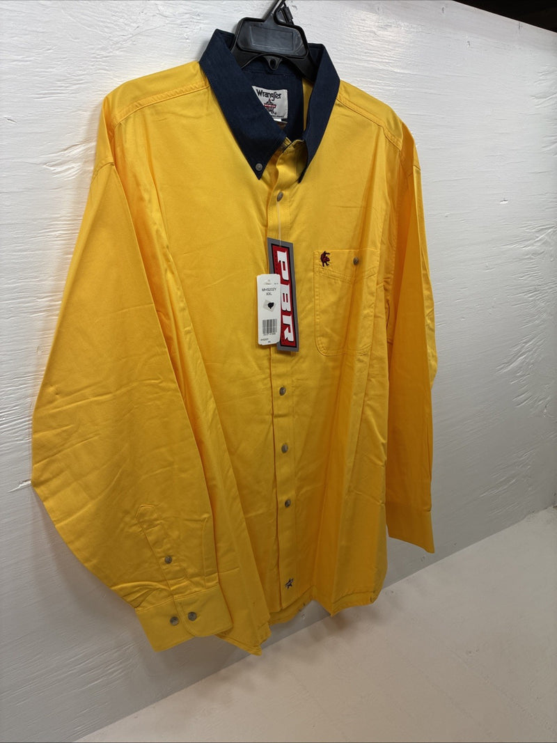New Men’s Wrangler PBR Western Yellow Long Sleeve Button Up 2XL H-51