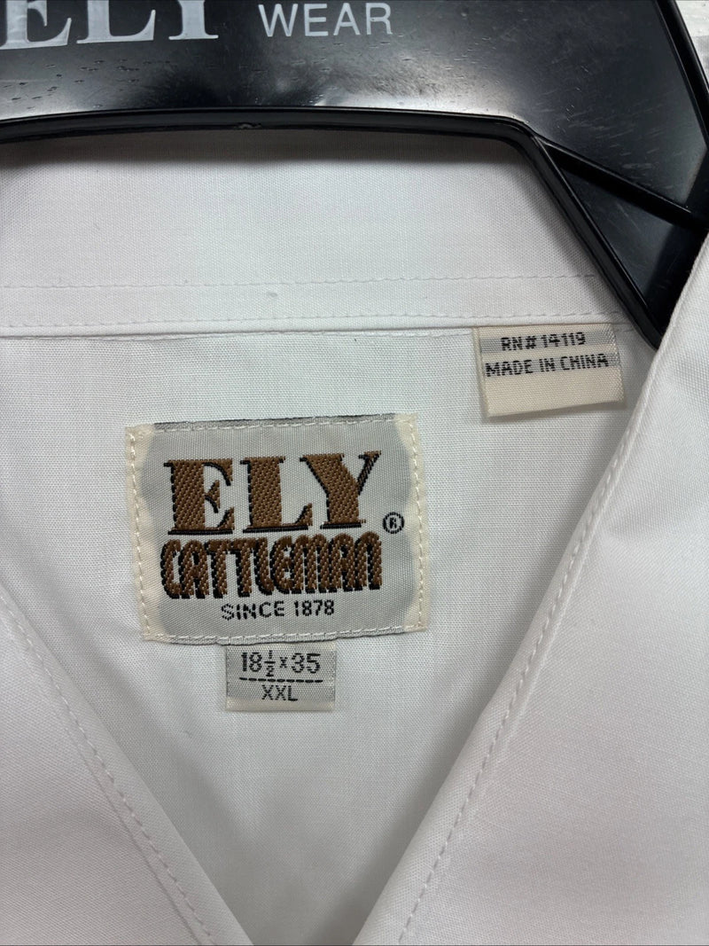 New Men’s ELY cattleman White Long Sleeve Pearl Snap 18.5 X 35 2XL H-36