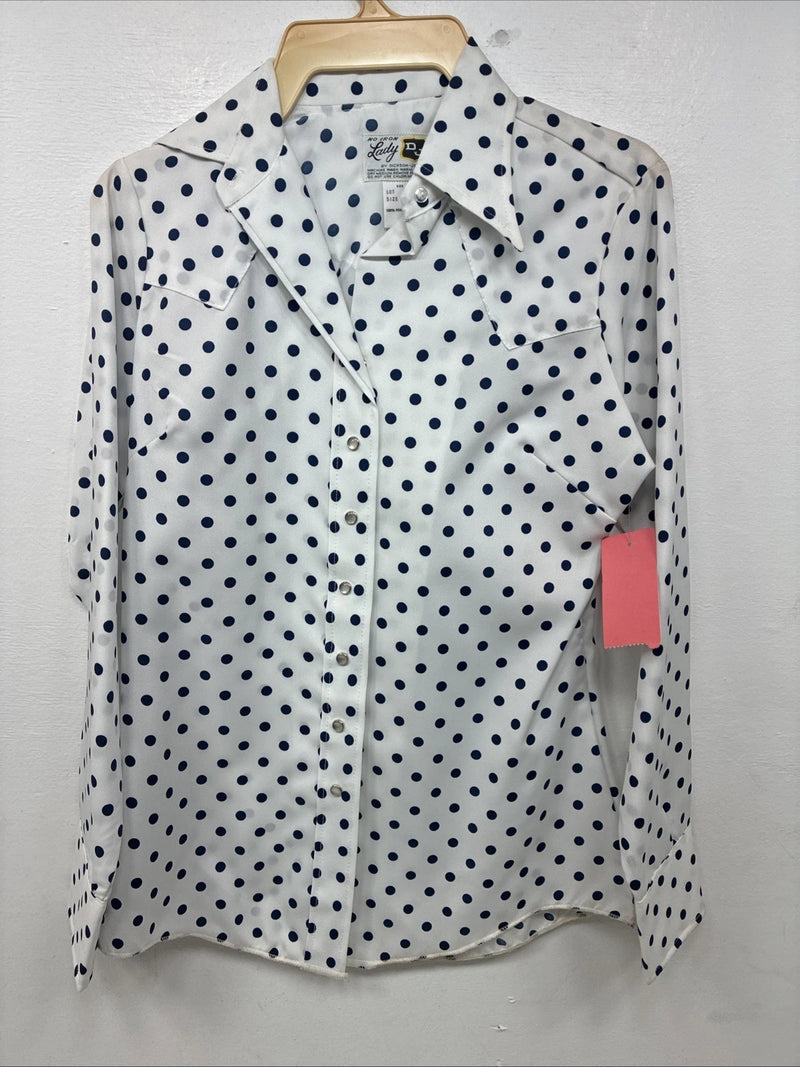New Women’s Dickson Jenkins White Polkadot Long Sleeve Pearl Snap Size 32 KK-59