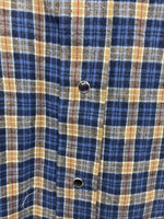 New Kids Panhandle Slim Blue Gold Plaid Long Sleeve Pearl Snap Size 10 CC-81