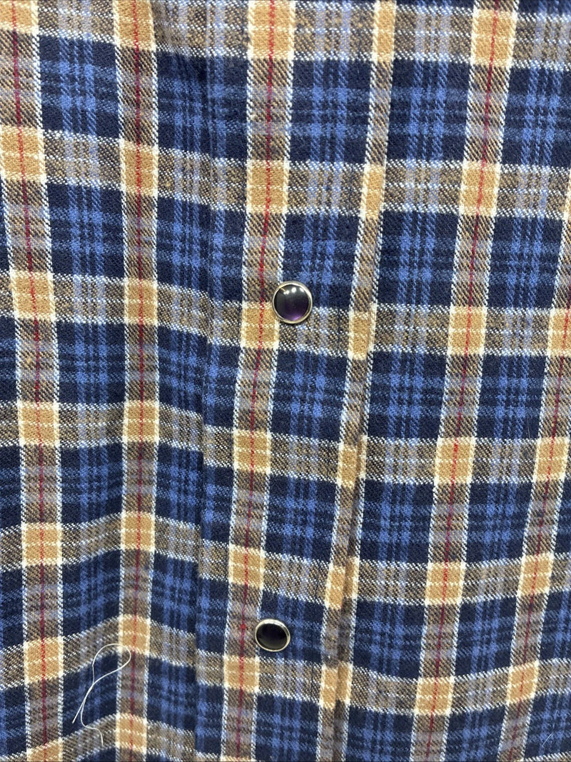 New Kids Panhandle Slim Blue Gold Plaid Long Sleeve Pearl Snap Size 10 CC-81