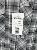 New Men’s White Horse Gray White Plaid Short Sleeve Pearl Snap Large X-39