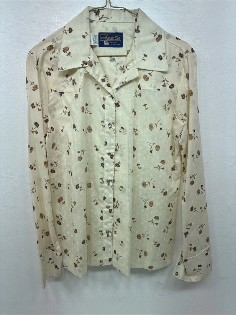New Women’s Panhandle Slim Yellow Floral Long Sleeve Pearl Snap Size 12 KK-36