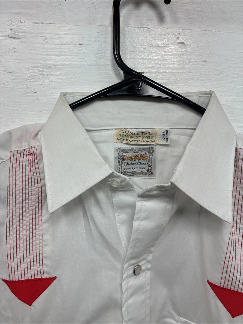 New Men’s Karman White Red Design Long Sleeve Pearl Snap 15 Medium M-83