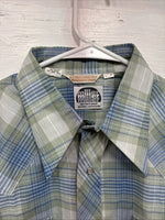 New Men’s Miller Blue Green Plaid Long Sleeve Pearl Snap 16 Large Q-71