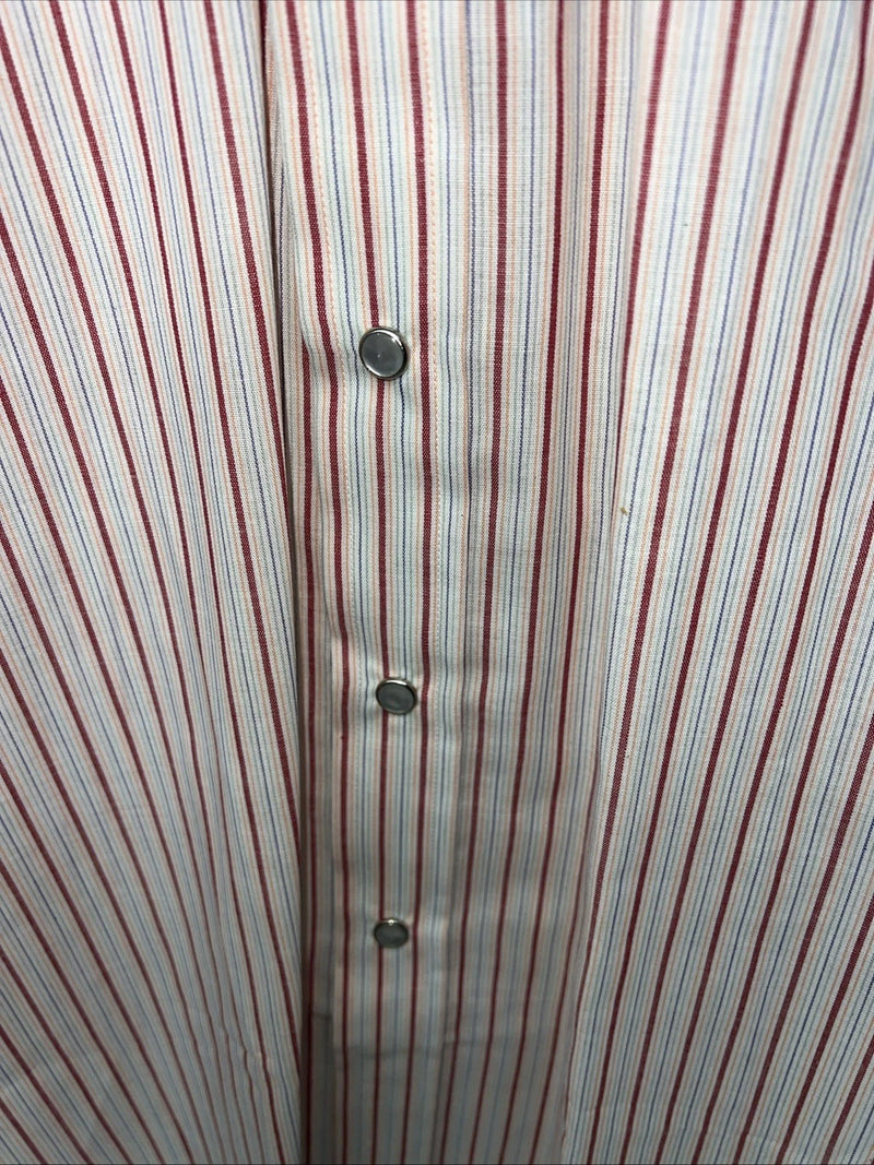 New Men’s Pink Stripped HbarC Ranchwear Short Sleeve Pearl Snap Shirt 16 L S-22
