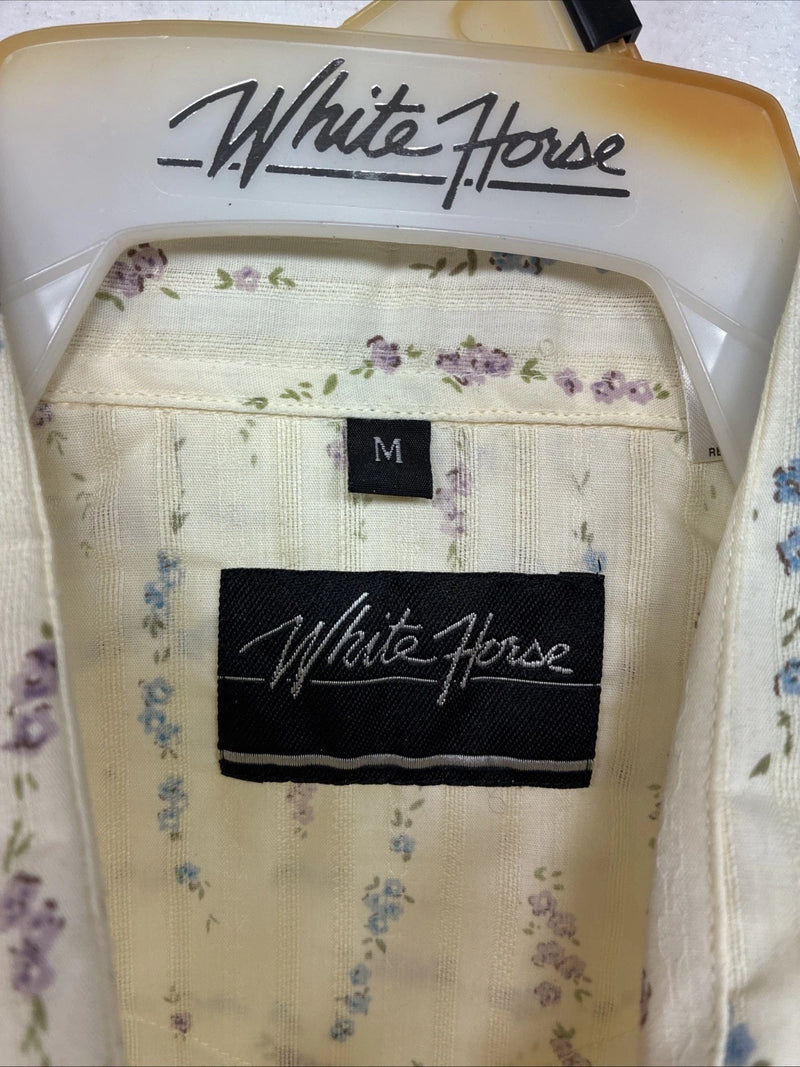 New Women’s White Horse Yellow Floral Long Sleeve Pearl Snap Medium YY-126