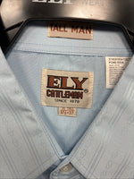 New Men’s ELY Cattleman Blue Stripe Design Long Sleeve Pearl Snap 17.5 XL O-37