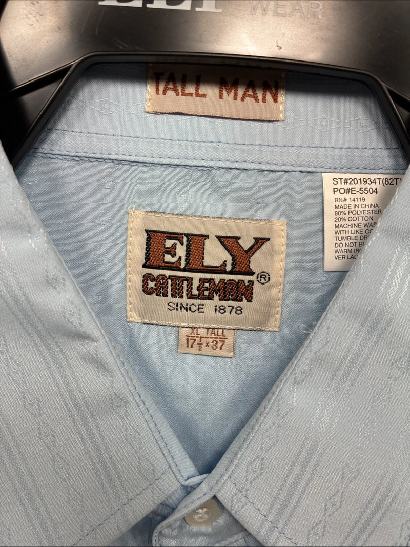 New Men’s ELY Cattleman Blue Stripe Design Long Sleeve Pearl Snap 17.5 XL O-37