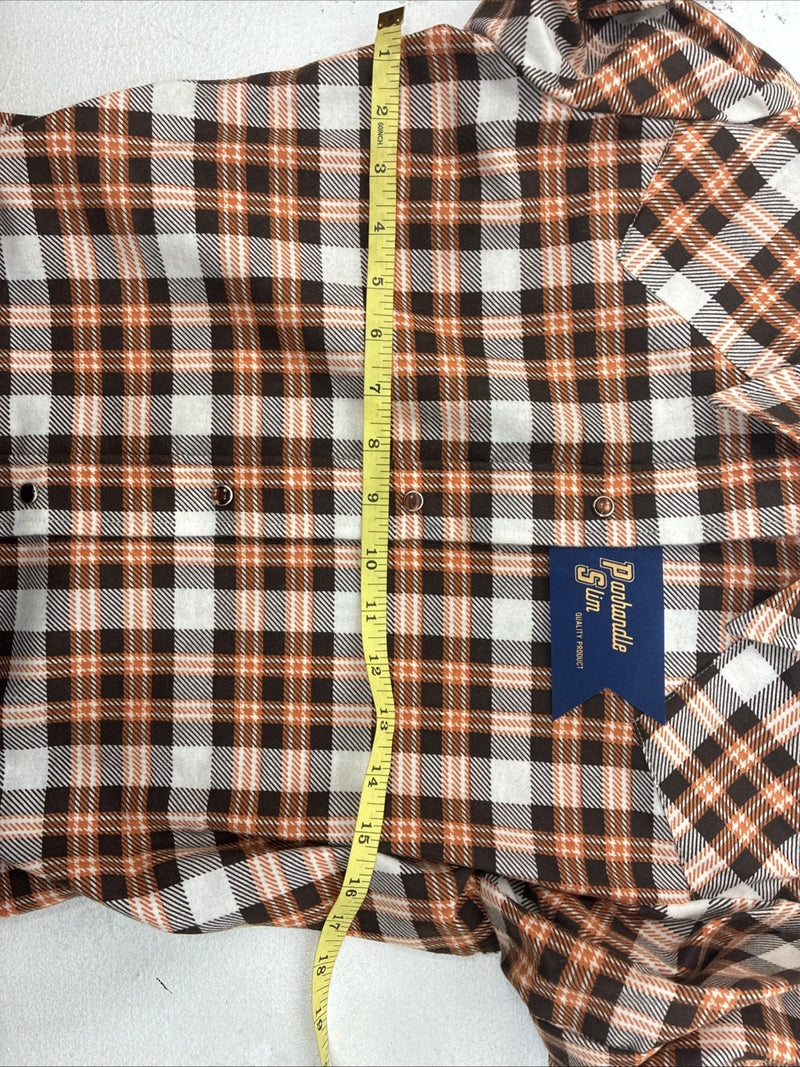 New Women’s Panhandle Slim Orange Plaid Long Sleeve Pearl Snap 10 X 32 LL-34