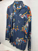 New Men’s GunSmoke Multicolor Western Design Long Sleeve Button Up Medium K-62