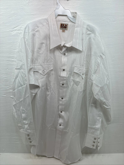 New Men’s ELY Cattleman White Stripe Long Sleeve Pearl Snap 18.5 X 35 2XL F-64