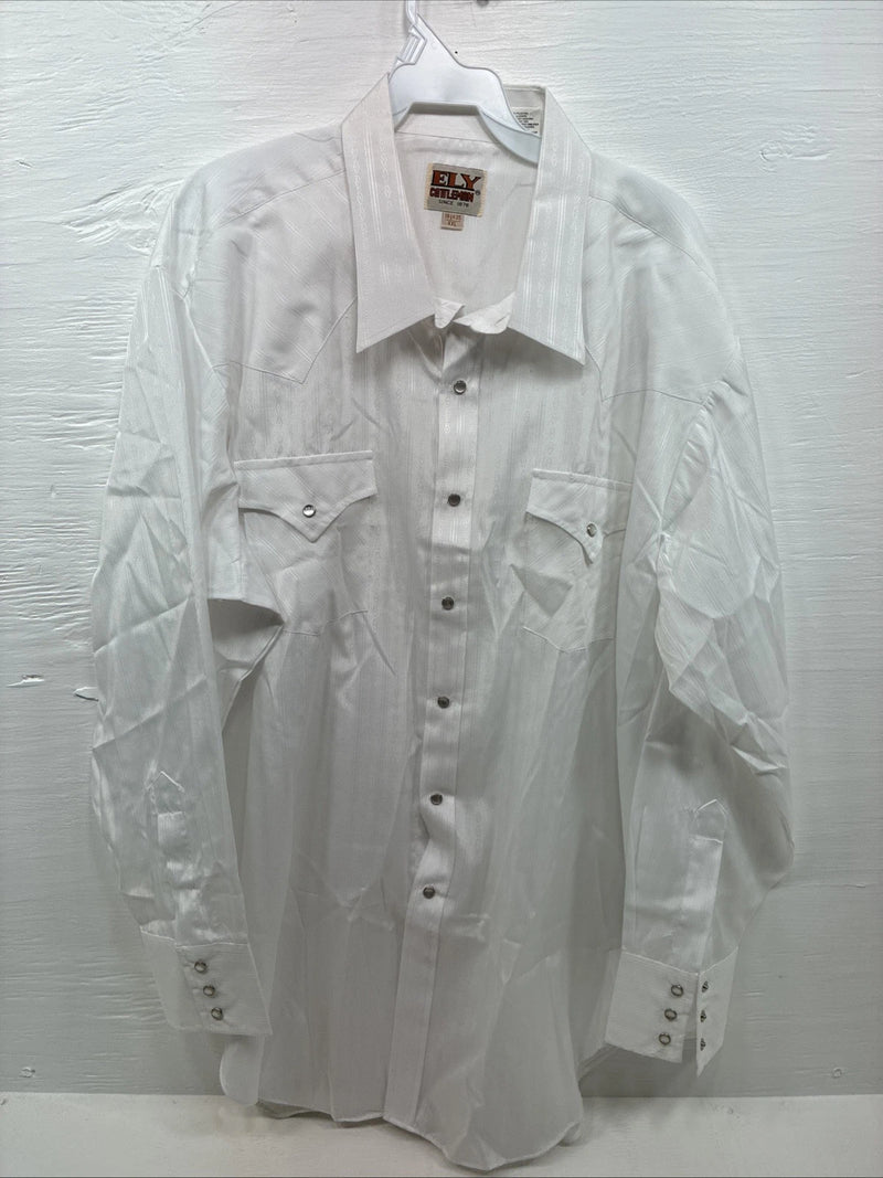 New Men’s ELY Cattleman White Stripe Long Sleeve Pearl Snap 18.5 X 35 2XL F-64