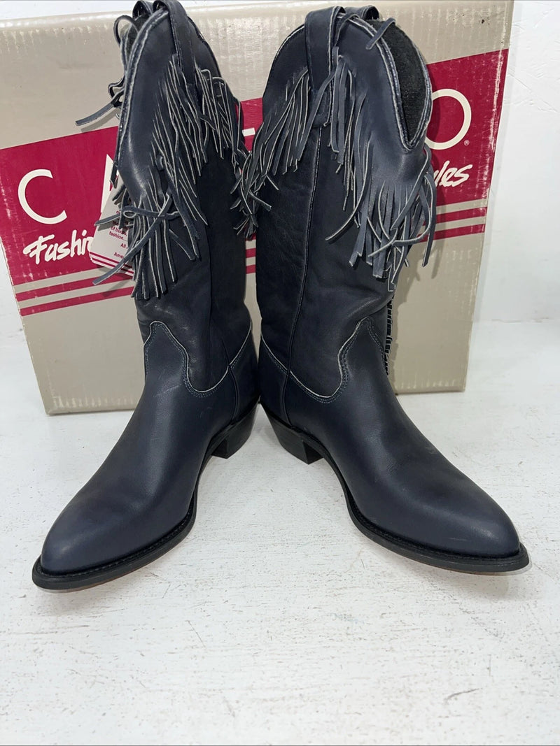 New Women’s Navy Fringe Capezio Cowboy Boots. L 692 7.5 7 1/2 M. 17-80