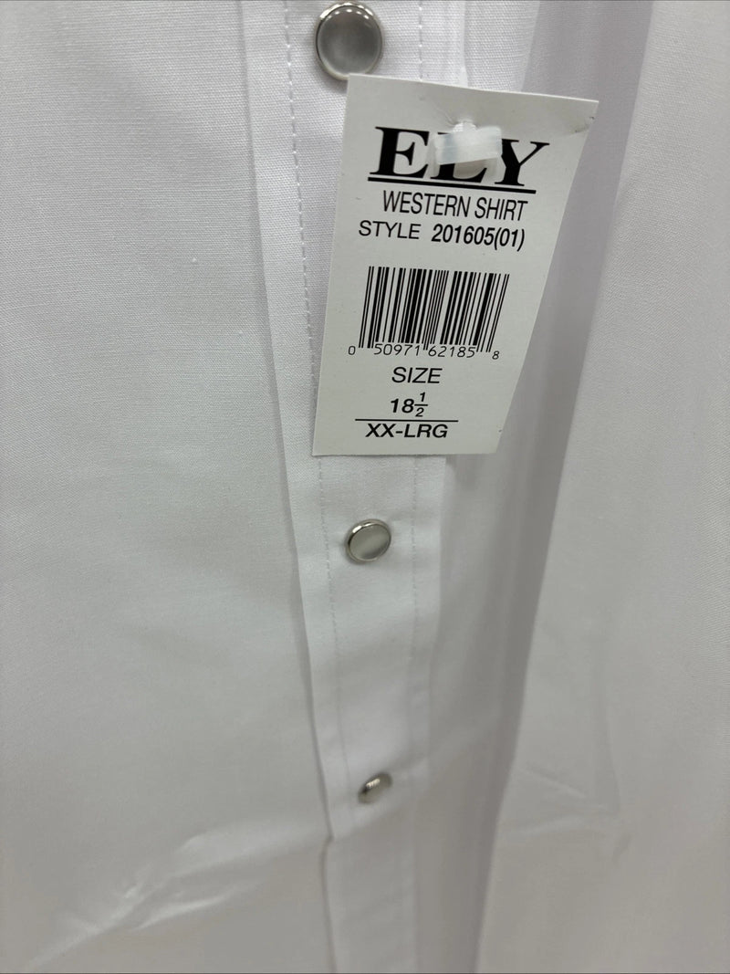 New Men’s ELY Cattleman White Short Sleeve Simple Pearl Snap 18.5 2XL F-79