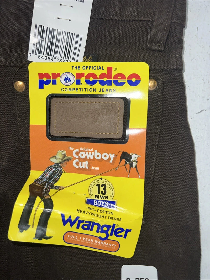 New Boys Brown Wrangler Cowboy Cut Pro Rodeo Denim Jeans. 8 Regular B-20