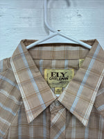 New Men’s ELY Cattleman Tan Plaid Short Sleeve Pearl Snap XL R-62
