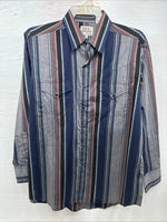 New Men’s ELY Cattleman Multicolor Stripe Long Sleeve Pearl Snap 16.5 Large T-54