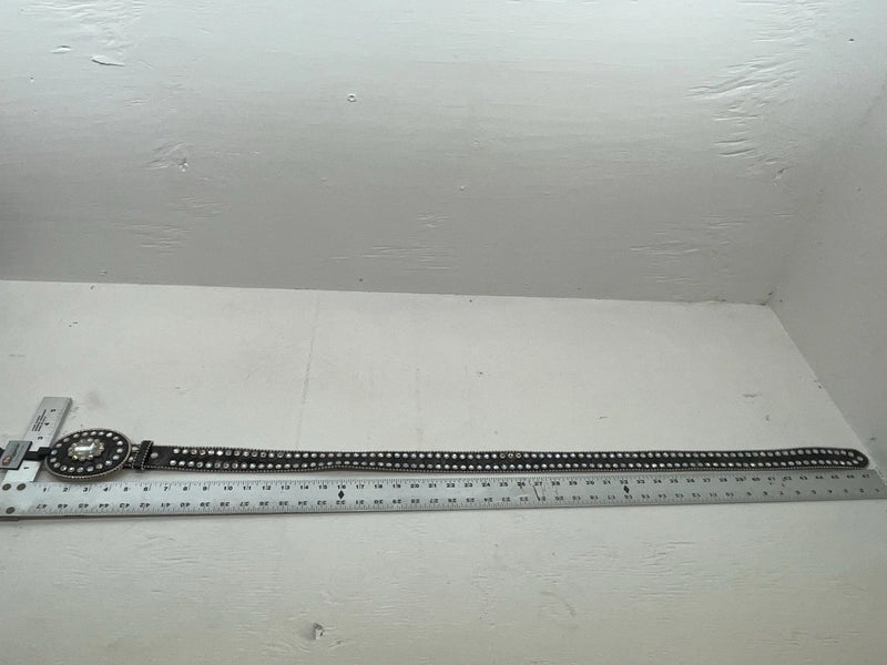 New Black Genuine Leather Nocona Silver Bling Beaded L Belt #N3424601 JJ-70