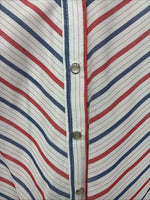 Me Siemens H Bar C Red Blue Stripe Long Sleeve Pearl Snap Size 34 LL-46