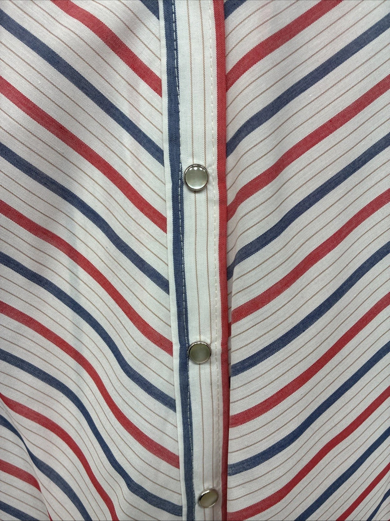 Me Siemens H Bar C Red Blue Stripe Long Sleeve Pearl Snap Size 34 LL-46