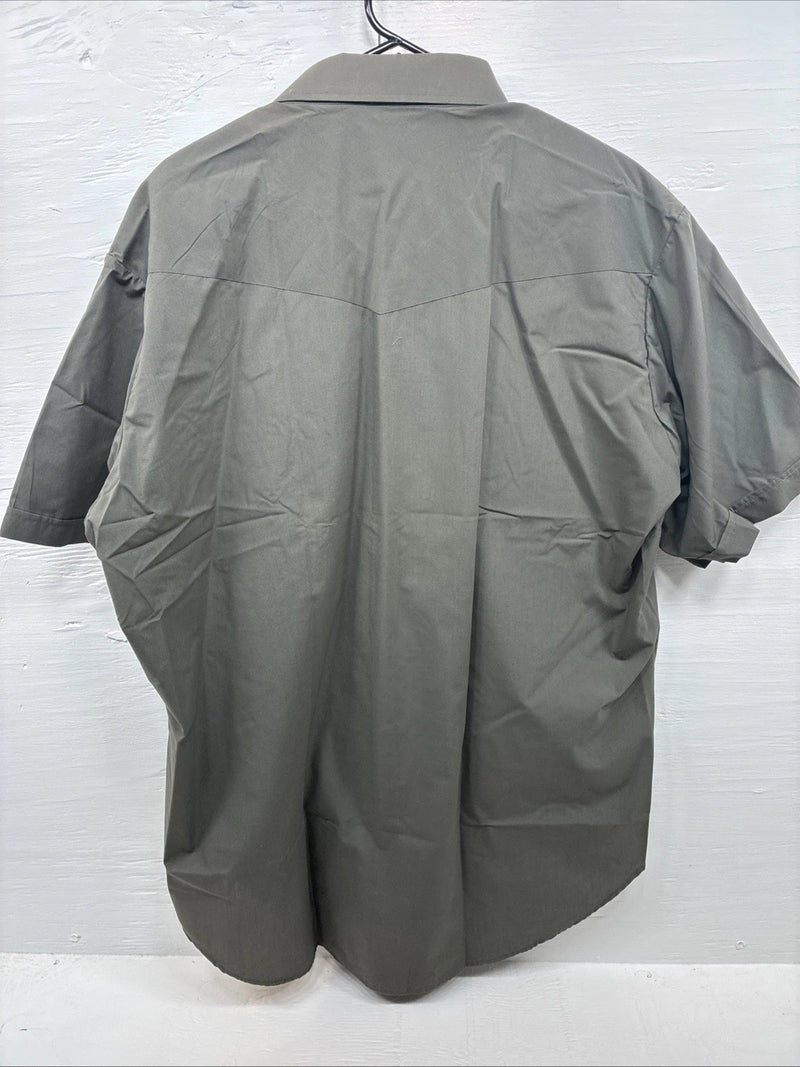 New Men’s ELY Cattleman Dark Siege Green Short Sleeve Pearl Snap 18.5 2XL M-28