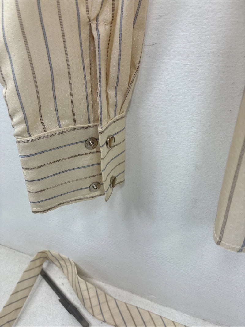 New Women’s H Bar C Yellow Stripe Long Sleeve Pearl Snap Size 36 TT-122