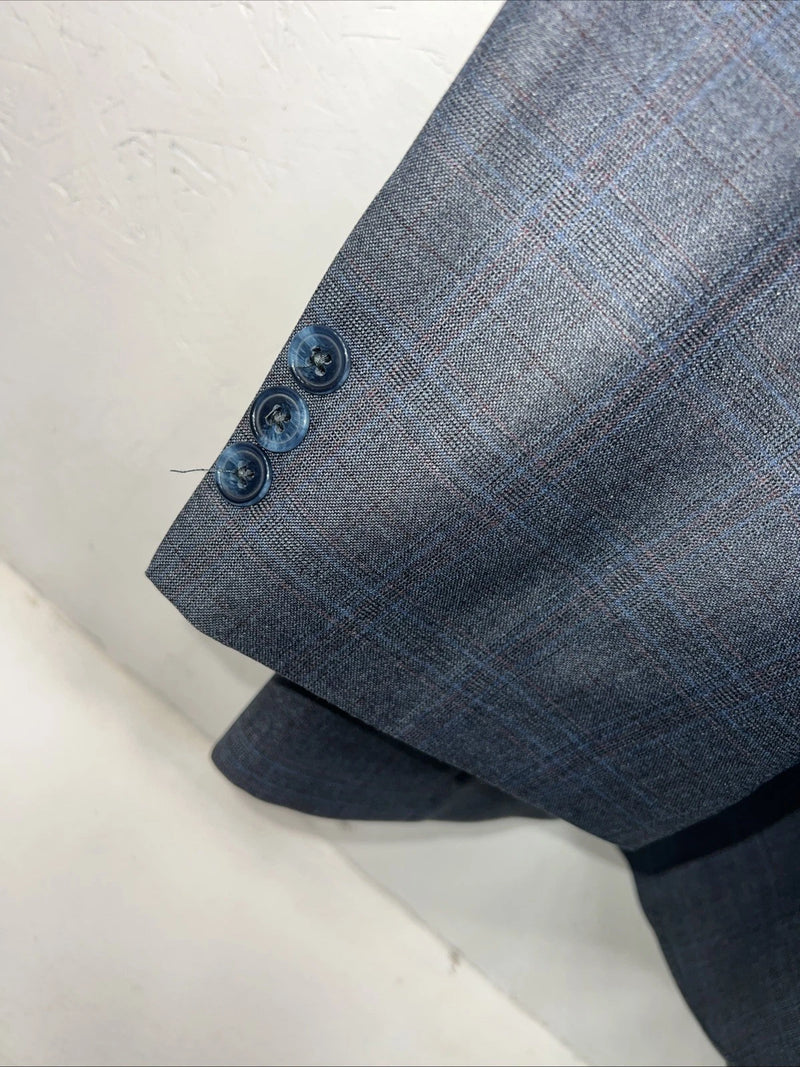 New Men’s Circle S Blue Plaid Suit Jacket 48R #25832 X-607