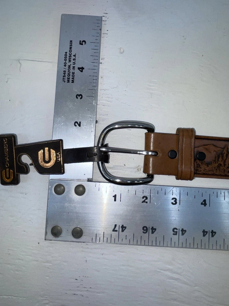 New Brown Genuine Leather Chambers Wildlife Tooled 30” Belt #6381 Z-167