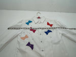 New Women’s White And Colored H Bar C Long Sleeve Button Up Shirt M 3B-87