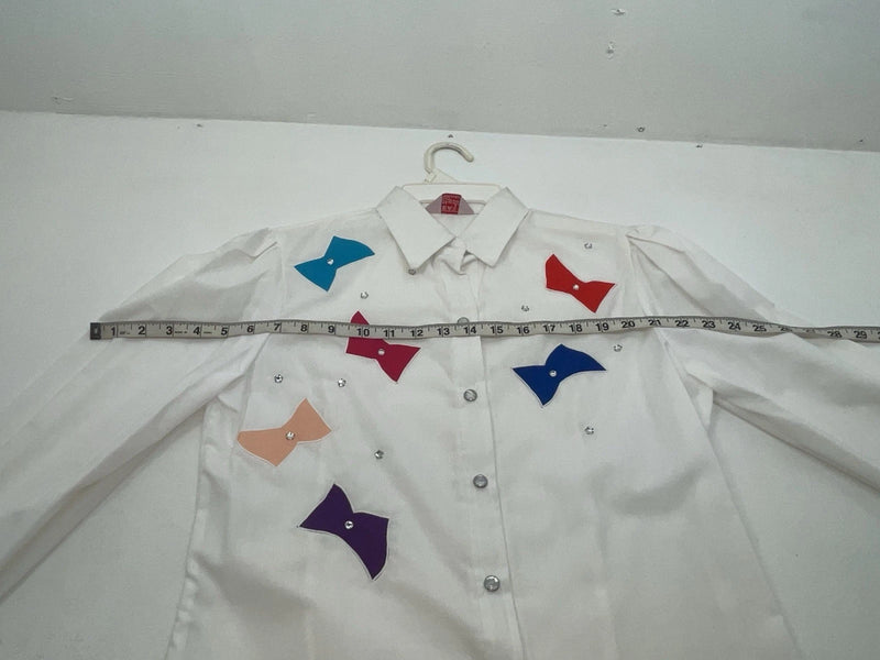 New Women’s White And Colored H Bar C Long Sleeve Button Up Shirt M 3B-87