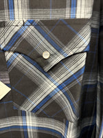 New Men’s ELY Cattleman Blue Black Plaid Long Sleeve Pearl Snap XL O-66