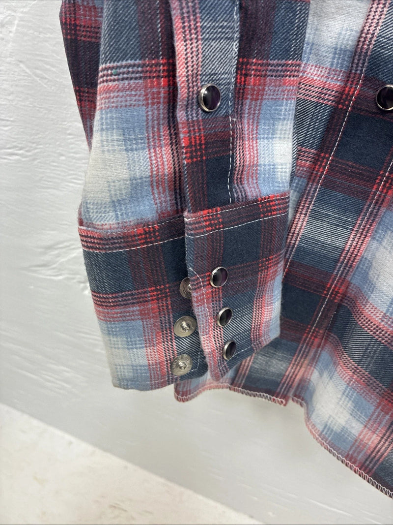 New Kids Panhandle Slim Red Blue Plaid Long Sleeve Pearl Snap Size 10 CC-93