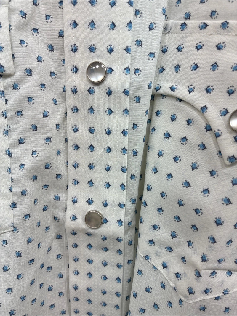 New Men’s Champion Western White Floral Short Sleeve Pearl Snap 14 Small AA-96