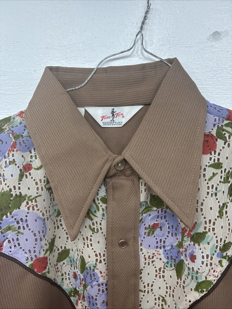 New Women’s Tem Tex Brown Design Long Sleeve Pearl Snap Size 33 MM-103