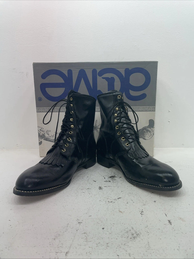 New Men’s Black Lace Up Acme Cowboy Boots. 5790 12 E W. 10-22
