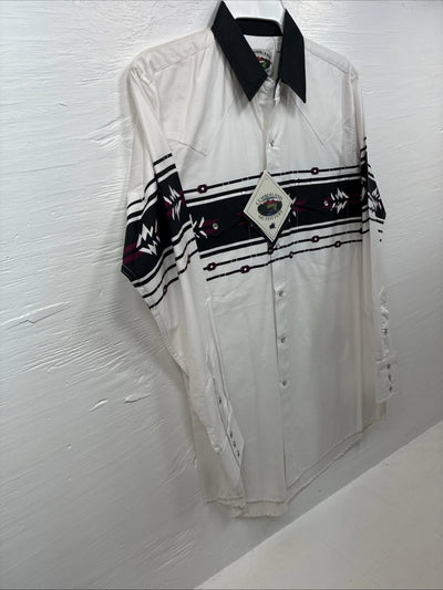 New Men’s Cumberland White Black Purple Long Sleeve Pearl Snap Medium K-26