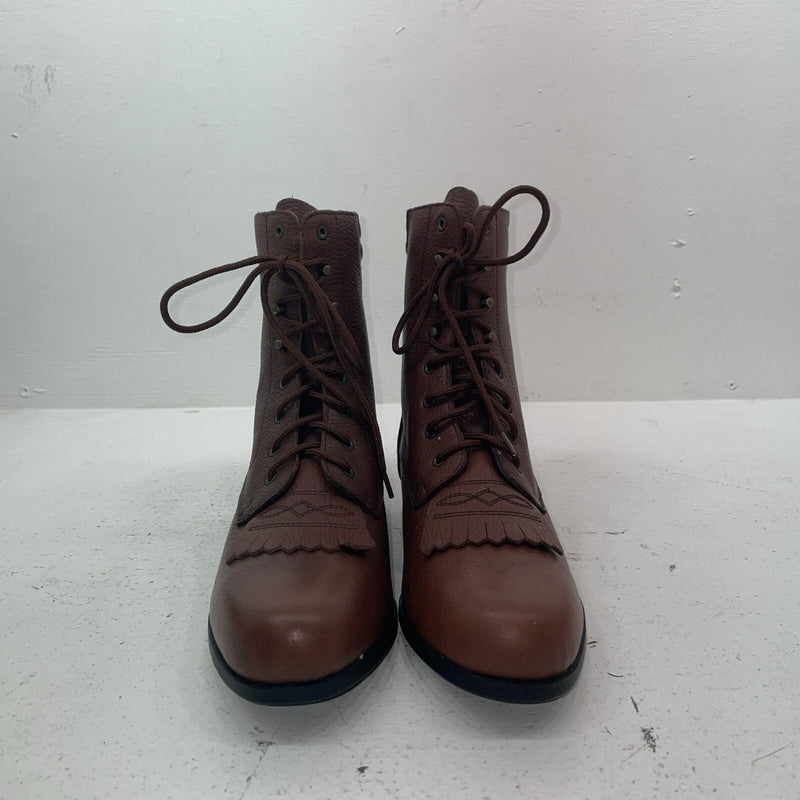 New Women’s Brown Lace Up Acme Cowboy Boots. 00852 10 M. 17-124