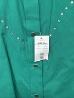 New Women’s White Horse Green Gem Long Sleeve Pearl Snap Large II-74