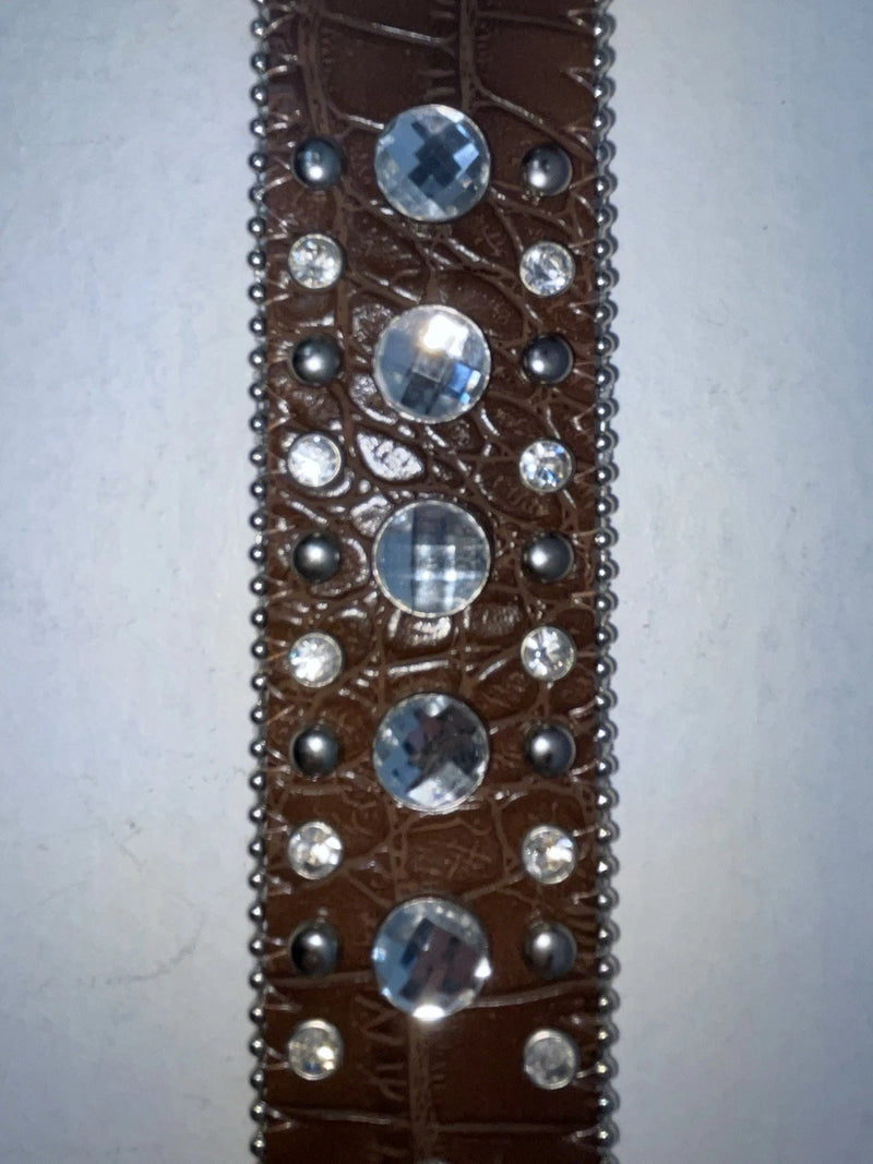 New Brown Genuine Leather Nocona Silver Bling Cross L Belt #N3487402 Z-81