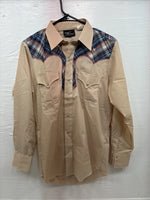 New Men’s Champion Western Tan Plaid Long Sleeve Pearl Snap 15 Medium X-31