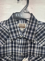 New Kids ELY Cattleman Black Plaid Long Sleeve Pearl Snap Size 14 DD-36