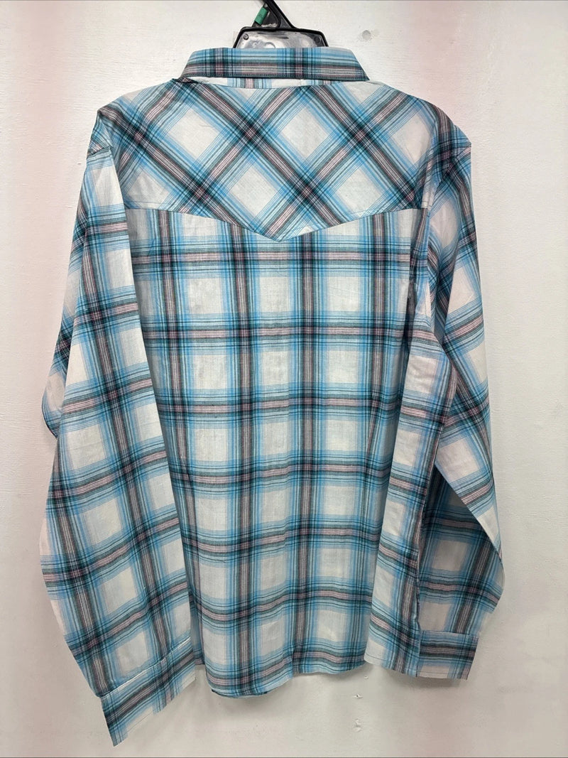 New Women’s Cumberland Blue Plaid Long Sleeve Pearl Snap XL  GG-79