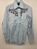 New Women’s Champion Western Blue Design Long Sleeve Pearl Snap 14 MM-40