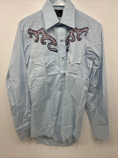 New Women’s Champion Western Blue Design Long Sleeve Pearl Snap 14 MM-40