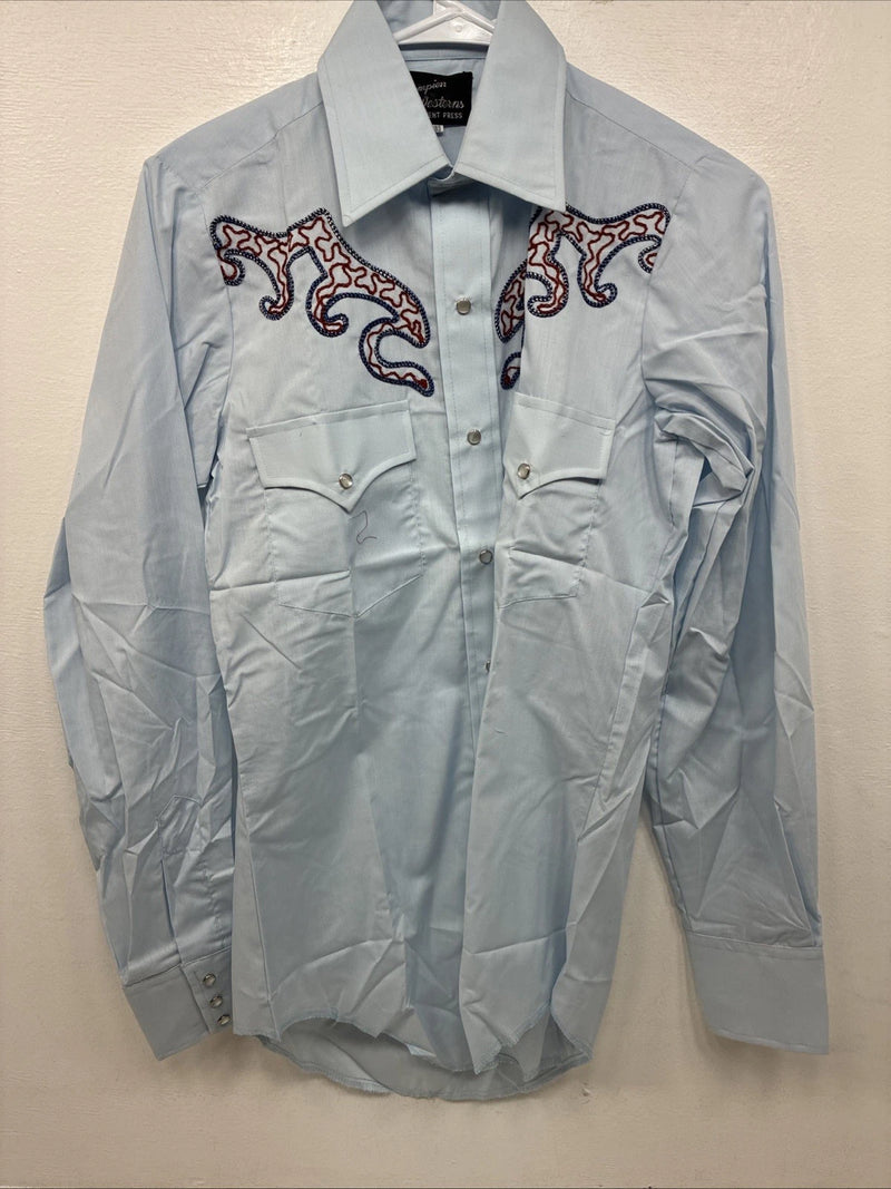 New Women’s Champion Western Blue Design Long Sleeve Pearl Snap 14 MM-40