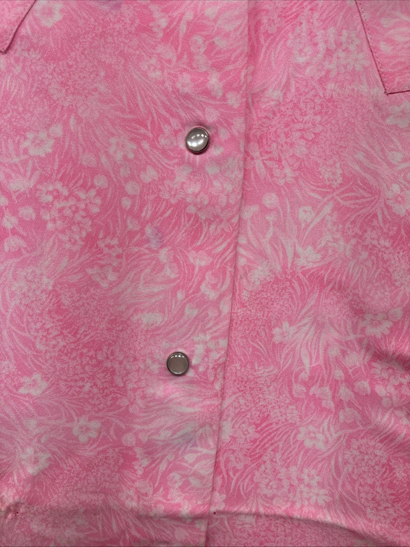 New Women’s Tem Tex Pink Floral Short Sleeve Pearl Snap Size 10 KK-53