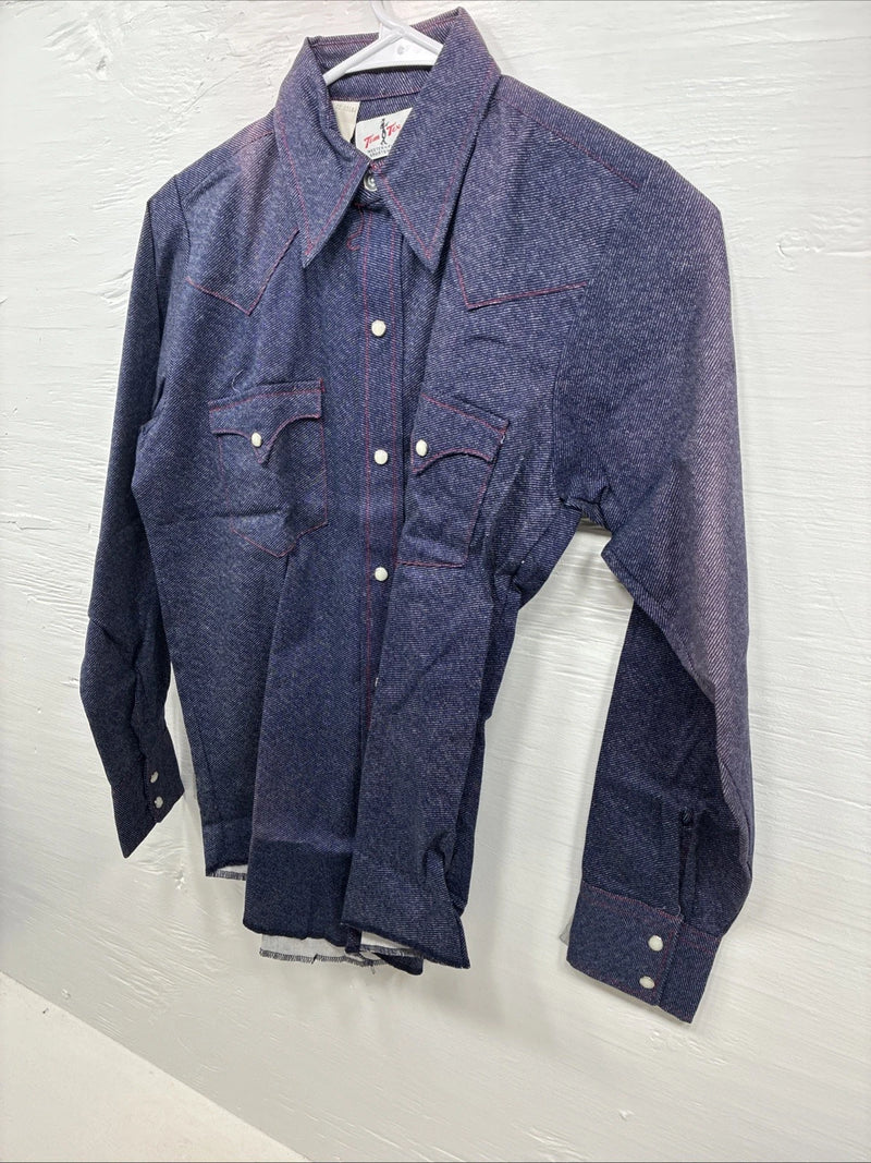 New Kids Tem Tex Blue Jean Long Sleeve Pearl Snap 14 AA-22