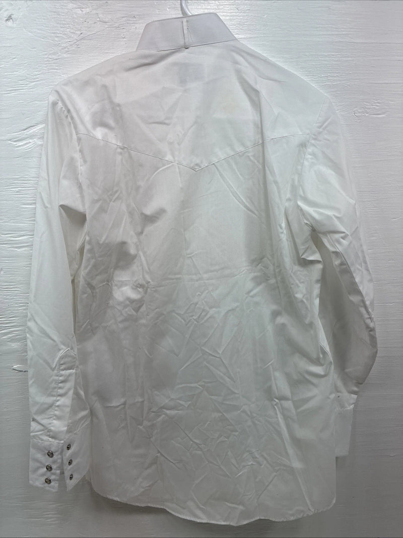 New ELY Cattleman White Long Sleeve Pearl Snap English Shirt Small X-97