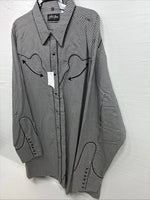 New Men’s White Horse Black White Checker Long Sleeve Pearl Snap 2XL F-102